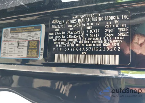 2017 Kia Sorento 3.3L Lx from USA, damaged, VIN 5XYPG4A57HG219202